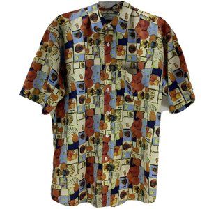 ENYCE Button Up Shirt Short Sleeve Men's M Vintage Seashell Hawaiian Style